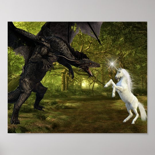 Dark Dragon VS Unicorn Fantasy Battle Poster | Zazzle.com