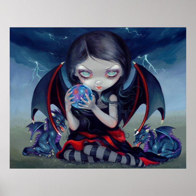 Dark Dragonling ART PRINT gothic dragon fairy (Front)