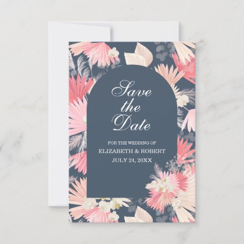 Dark Dusty Blue White Orchid Save The Date Card