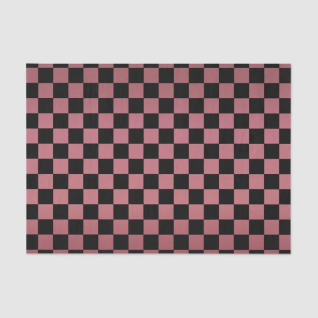 Dark Dusty Rose and Black Checks Tissue Paper (Front)