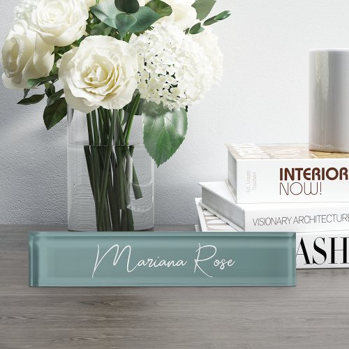 Dark Dusty Teal Elegant Handwritten Script Desk Name Plate