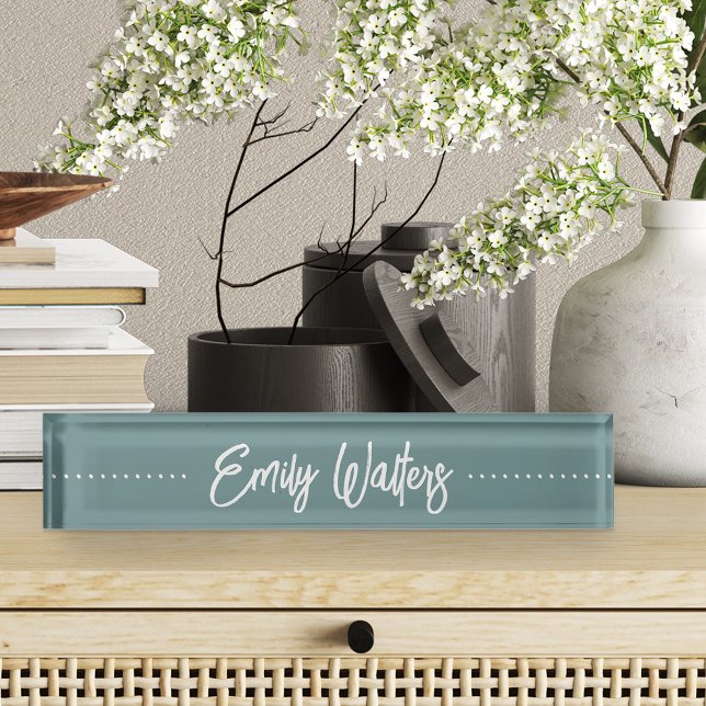 Dark Dusty Teal Sketched Cursive Script Desk Name Plate (Creator Uploaded)