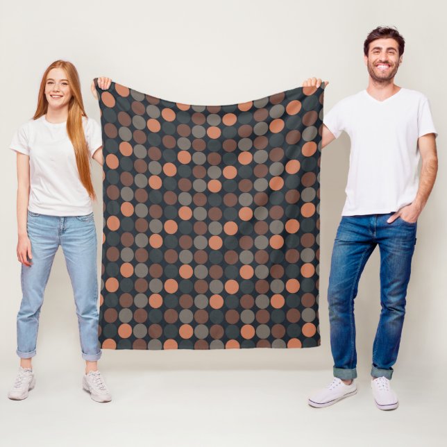 Dark Earth Geometric Circle Dots Design  Fleece Blanket (In Situ)