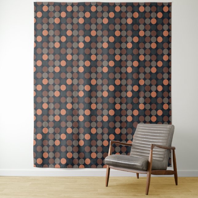 Dark Earth Geometric Circle Dots Design  Tapestry (In Situ)