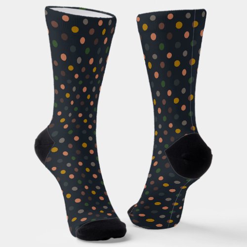 Dark Earth Tone Woodlands Polka Dots Design Socks