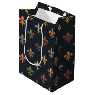 Dark Earth Woodlands Fleur-de-lis Design  Medium Gift Bag