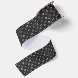 Dark Earth Woodlands Fleur-de-lis Design Satin Ribbon