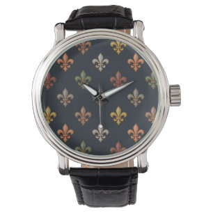 Dark Earth Woodlands Fleur-de-lis Design Watch