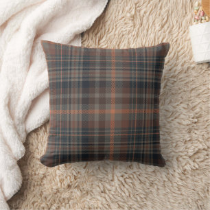 Dark Earth Woodlands Plaid Tartan Throw Pillow