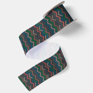 Dark Earth Woodlands Zigzag Chevron  Satin Ribbon