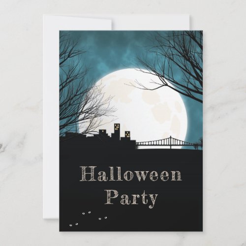 Dark Eerie Night Full Moon Halloween Party Invitat Invitation