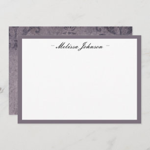 Dark Eggplant Damask Personalized Note Card