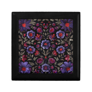 Dark Elegance: Black and Purple Floral Pattern Gift Box