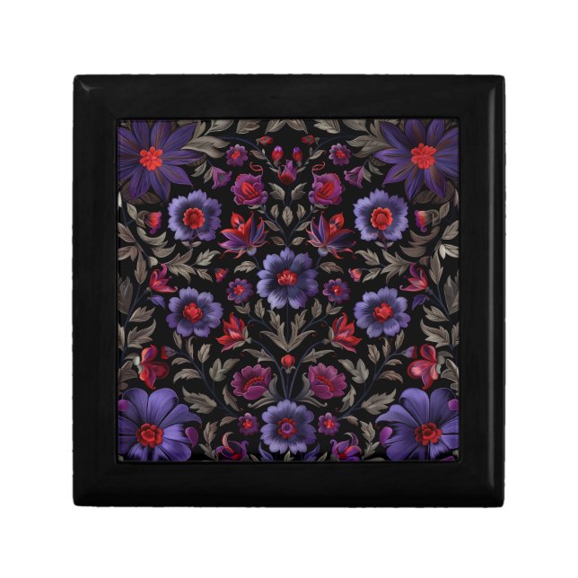 Dark Elegance: Black and Purple Floral Pattern  Gift Box (Front)