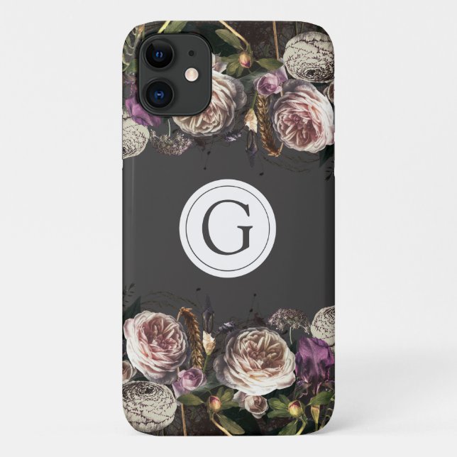 Dark Elegance Floral Monogram iPhone Case-Mate iPhone Case (Back)