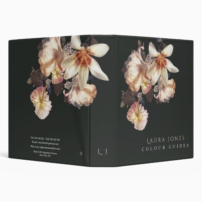 Dark Elegance Floral Personalized Custom Designer 3 Ring Binder (Background)