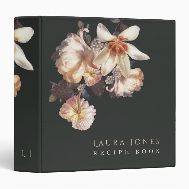 Dark Elegance Floral Personalized Custom Designer 3 Ring Binder (Front/Spine)