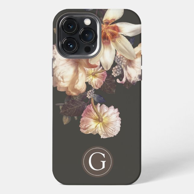 Dark Elegance Floral Personalized Monogram Iphone Case (Back)