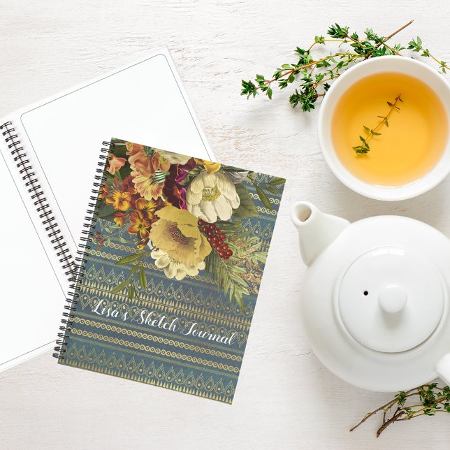 Dark Elegance Floral Personalized Sketch Notebook (Creator Uploaded)