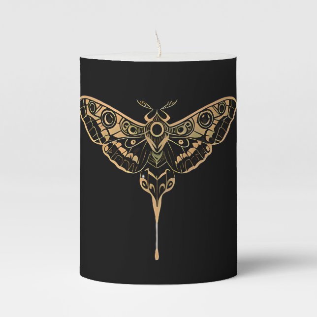 Dark Elegance Noir & Gold Pillar Candle (Front)