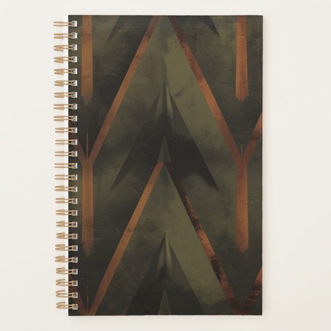 Dark Elegance Orange And Green Pattern  Planner (Front)