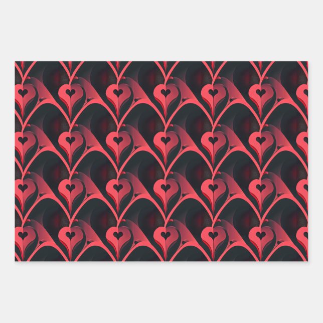 Dark & Elegant Abstract Love Heart Valentines Day Wrapping Paper Sheets (Front)