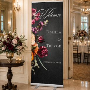 Dark Elegant Autumn Floral Blur Wedding Retractable Banner