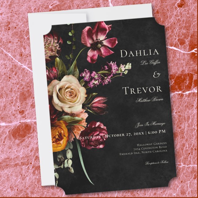 Dark Elegant Autumn Floral Wedding Invitation (Dark Elegant Autumn Floral Wedding Invitation)