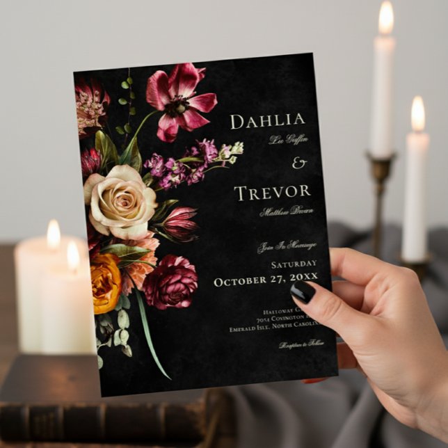 Dark Elegant Autumn Floral Wedding Invitation (Creator Uploaded)