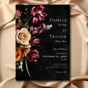 Dark Elegant Autumn Floral Wedding Invitation
