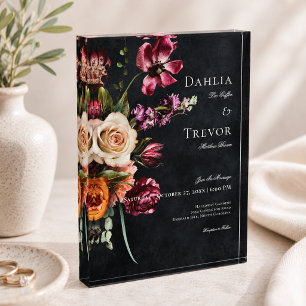 Dark Elegant Autumn Floral Wedding Keepsake Photo Block