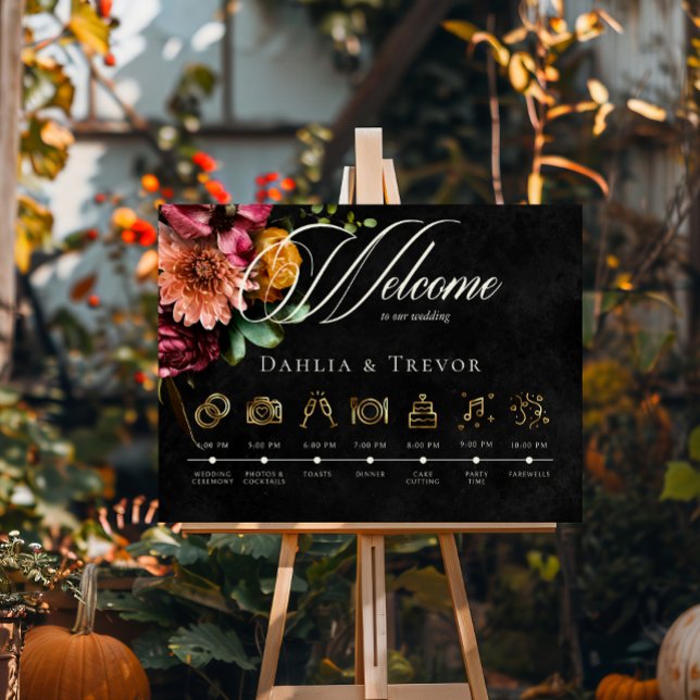 Dark Elegant Autumn Floral Wedding Order of Events Poster (Creator Uploaded)