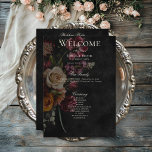 Dark Elegant Autumn Floral Wedding Program<br><div class="desc">Step into a realm of exquisite elegance with our floral dark and moody wedding program. Designed to captivate the senses, this invitation boasts a striking black background adorned with a breathtaking burst of autumnal florals in deep burgundy, burnt orange, creamy hues, and touches of luxurious gold, complemented by lush olive...</div>
