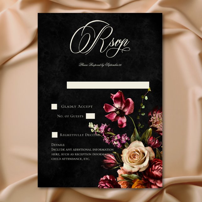 Dark Elegant Autumn Floral Wedding QR Code RSVP Card (Dark Elegant Autumn Floral Wedding QR Code RSVP Card)