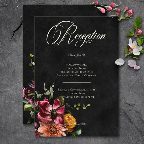 Dark Elegant Autumn Floral Wedding Reception Enclosure Card