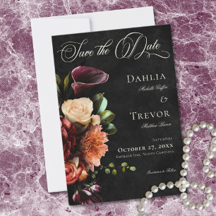 Dark Elegant Autumn Floral Wedding Save The Date