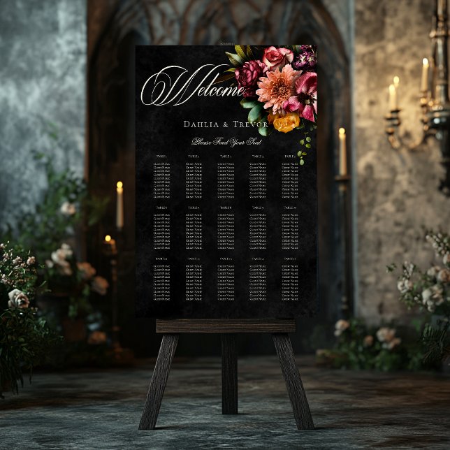 Dark Elegant Autumn Floral Wedding Seating Chart Foam Board (Creator Uploaded)