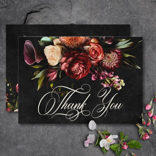 Dark Elegant Autumn Floral Wedding Thank You Card
