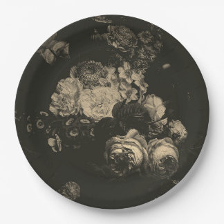 Dark Elegant Beige Moody Floral Paper Plates