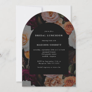 Dark Elegant Black Autumn Floral Bridal Luncheon Invitation