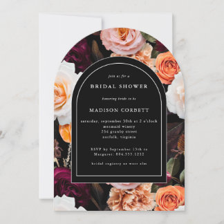 Dark Elegant Black Autumn Floral Bridal Shower Invitation