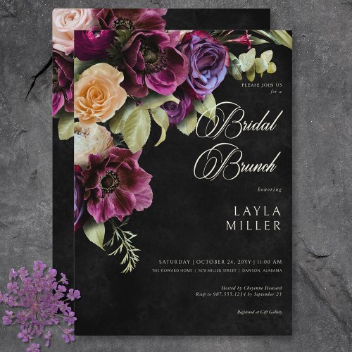 Dark Elegant Black Dramatic Floral Bridal Shower Invitation