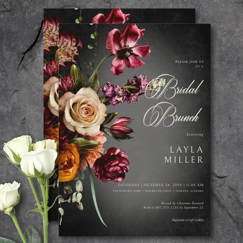 Dark Elegant Blur Autumn Floral Bridal Brunch Invitation
