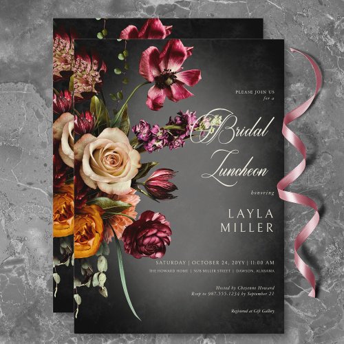 Dark Elegant Blur Autumn Floral Bridal Luncheon Invitation