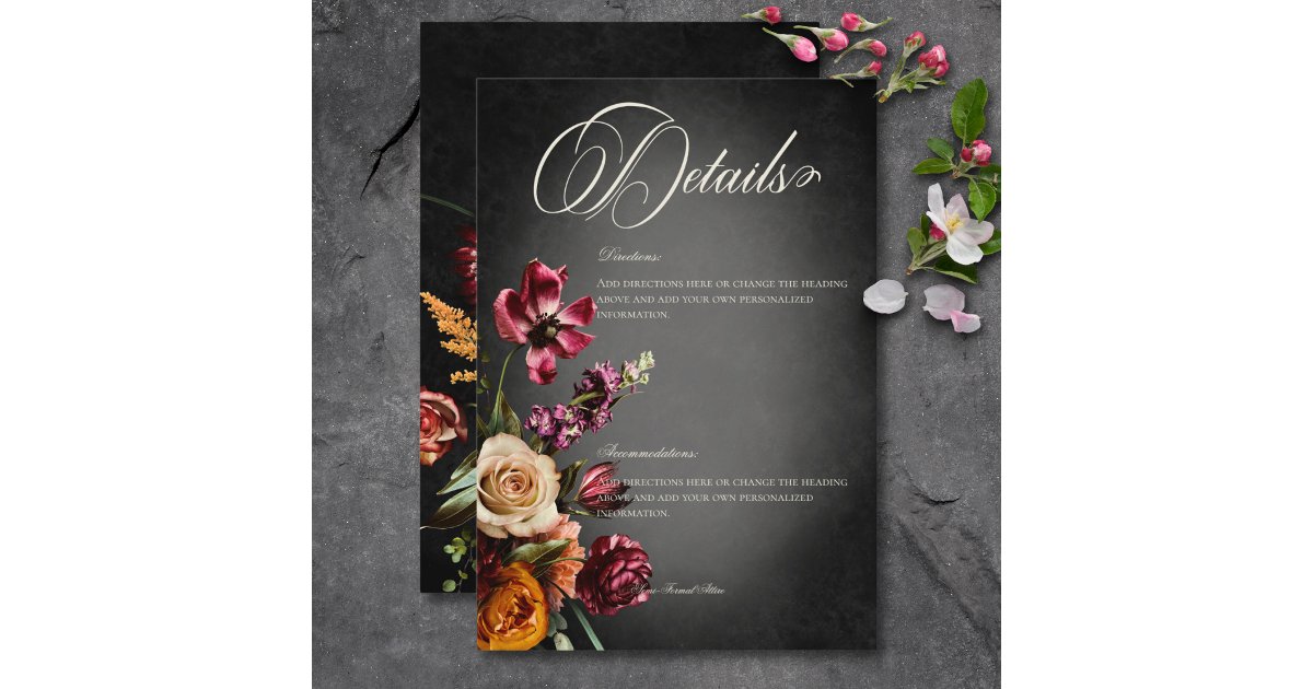 Dark Elegant Blur Autumn Floral Wedding Details Enclosure Card | Zazzle
