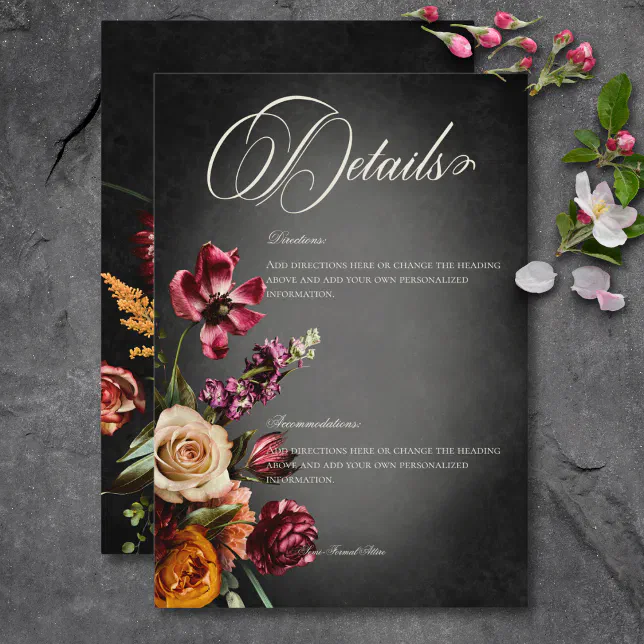 Dark Elegant Blur Autumn Floral Wedding Details Enclosure Card | Zazzle