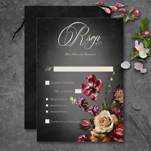 Dark Elegant Blur Autumn Floral Wedding Dinner RSVP Card