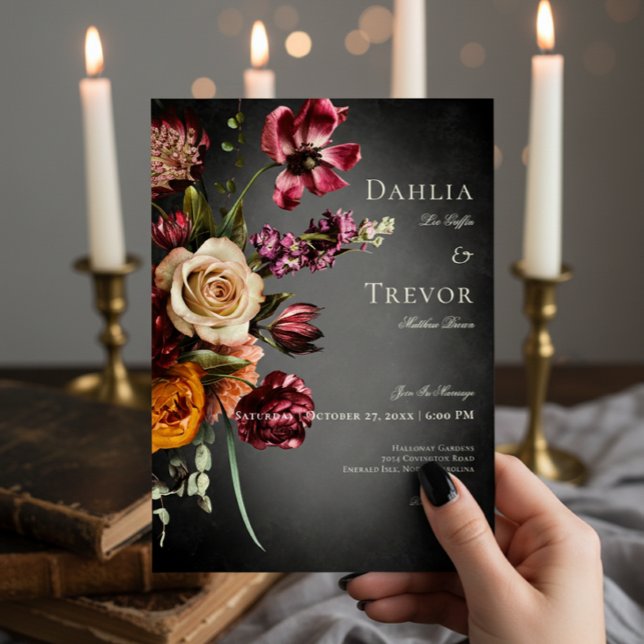 Dark Elegant Blur Autumn Floral Wedding Invitation (Creator Uploaded)