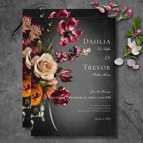 Dark Elegant Blur Autumn Floral Wedding Invitation