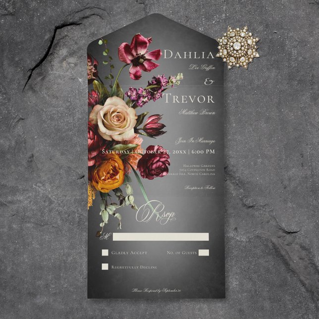 Dark Elegant Blur Autumn Floral Wedding No Dinner All In One Invitation (Creator Uploaded)
